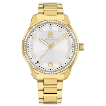 Γυναικείο ρολόι Tommy Hilfiger TH85 1782758 με χρυσό ατσάλινο μπρασελέ και άσπρο καντράν διαμέτρου 36mm με ζιργκόν.